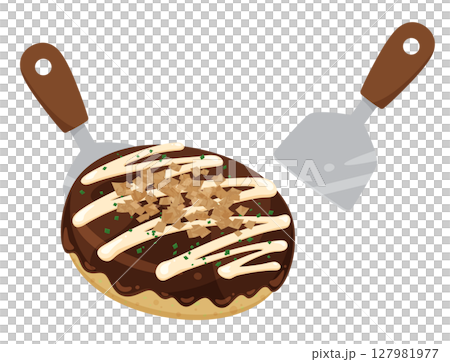 お好み焼きをヘラでひっくり返すイラスト 127981977