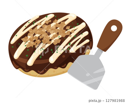 お好み焼きとヘラのイラスト 127981988