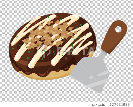 お好み焼きとヘラのイラスト 127981988