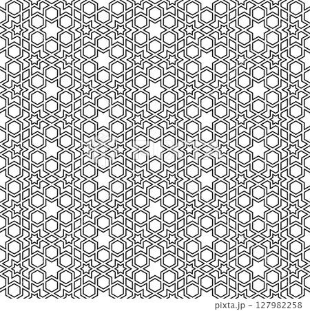 Seamless arabic geometric ornament in black color. Seamless arabic geometric ornament in black color. 127982258