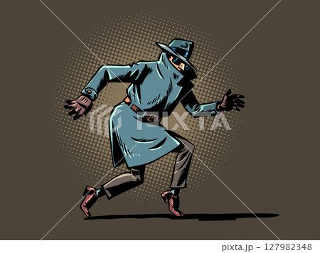Personal data security issues. The scammer and the criminal escapes. The secret agent detective sneaks away. 127982348