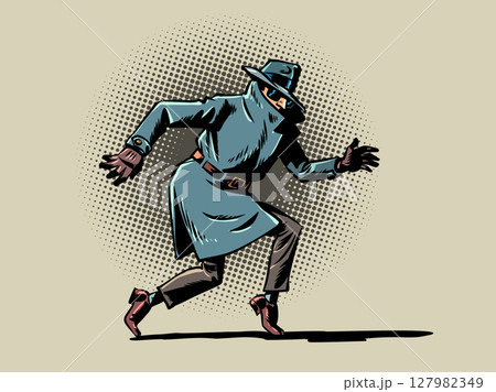 Personal data security issues. The scammer and the criminal escapes. The secret agent detective sneaks away. 127982349