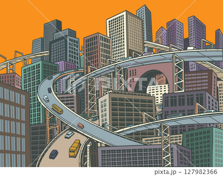 Megapolis city with many roads high. Urbanism is a modern problem. Sale of real estate and tourist trips to the capitals of the world. Megapolis city with many roads high. Urbanism is a modern problem. Sale of real estate and tourist trips to the capitals of the world. 127982366