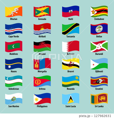 Collection of national waving flags of countries on a bright background 127982631