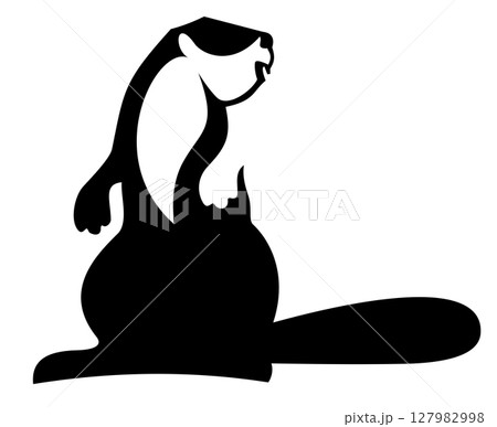 Original art Illustration of beaver. Art silhouette of beaver. Black on white background	 127982998