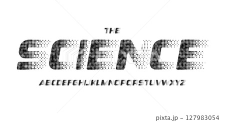 Science technology font, futuristic alphabet for scientific headline, medical digital product logo, display device typography, app UI typographic design. Modern vector typeset. 127983054