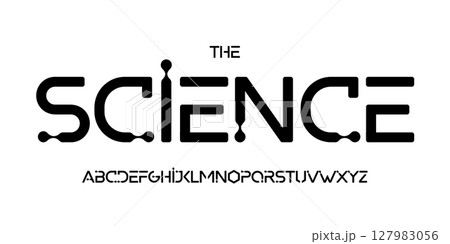 Science technology font, futuristic alphabet for scientific headline, medical digital product logo, display device typography, app UI typographic design. Modern vector typeset. Science technology font, futuristic alphabet for scientific headline, medical digital product logo, display device typography, app UI typographic design. Modern vector typeset. 127983056