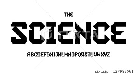 Science technology font, futuristic alphabet for scientific headline, medical digital product logo, display device typography, app UI typographic design. Modern vector typeset. 127983061