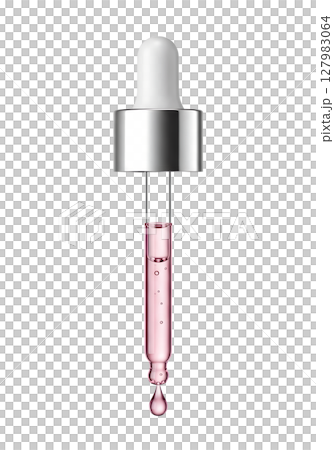 Cosmetic serum dropper with pink liquid on transparent background, skin care or beauty product 127983064