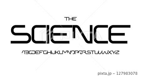 Science technology font, futuristic alphabet for scientific headline, medical digital product logo, display device typography, app UI typographic design. Modern vector typeset. 127983078