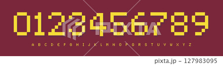 Pixel Alphabet Number Font in Retro 8-Bit Style Blocky Characters for Arcade Games, Tech, Digital Scoreboard Timer. Modern Pixel Typeface. Vector Illustration 127983095
