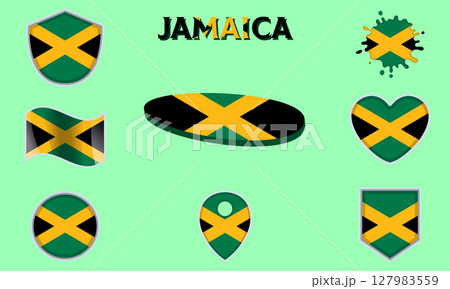 Collection of flat national flags of Jamaica with map Collection of flat national flags of Jamaica with map 127983559