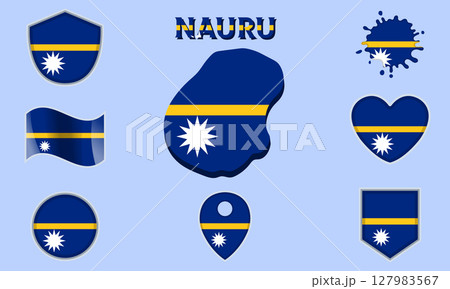 Collection of flat national flags of Nauru with map 127983567