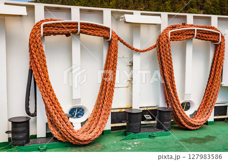 Ship ferryboat deck with equipment 127983586