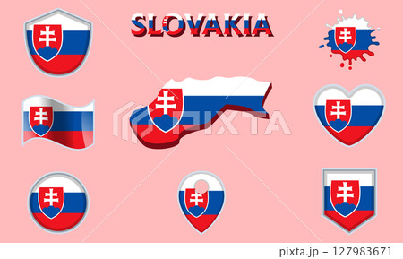 Collection of flat national flags of Slovakia with map Collection of flat national flags of Slovakia with map 127983671