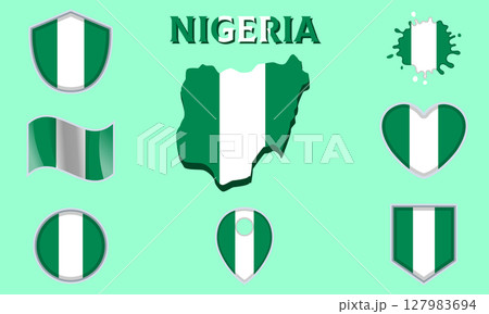 Collection of flat national flags of Nigeria with map Collection of flat national flags of Nigeria with map 127983694