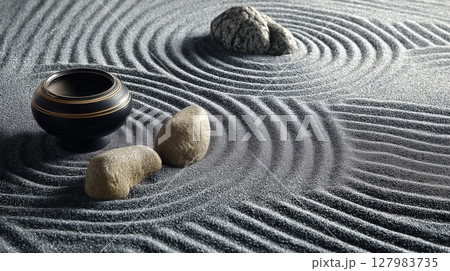 Zen Garden with Rocks and Bowl Zen Garden with Rocks and Bowl 127983735