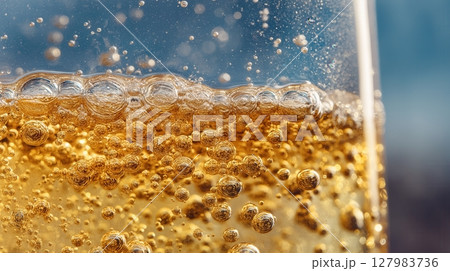 Effervescent Bubbles in Golden Liquid 127983736