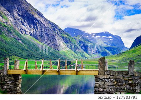 Fjord landscaope with bridge Norway Fjord landscaope with bridge Norway 127983793