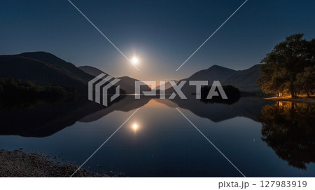 Moonlit Lake Reflection 127983919