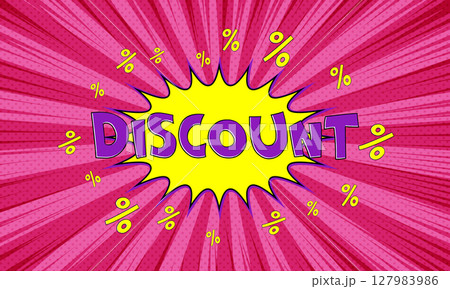 Vector pink advertising banner with text discount in pop art comics style 127983986