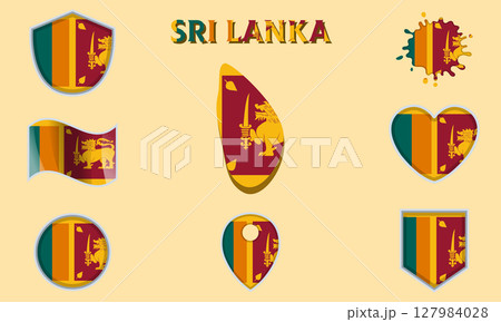 Collection of flat national flags of Sri Lanka with map 127984028