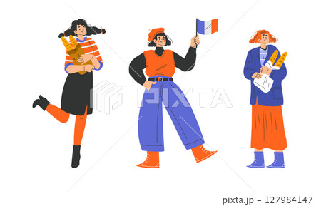 We joyously celebrate the vibrant and rich culture of France through cheerful, colorful characters We joyously celebrate the vibrant and rich culture of France through cheerful, colorful characters 127984147
