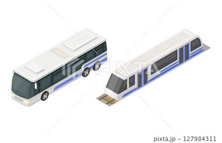 Subway train and bus public transport isometric vector illustration Subway train and bus public transport isometric vector illustration 127984311