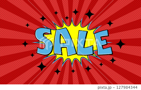 Vector red advertising banner with text sale in pop art comics style Vector red advertising banner with text sale in pop art comics style 127984344