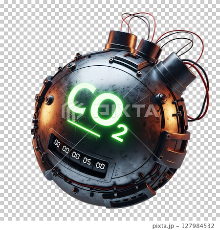 CO2 bomb futuristic countdown timer, climate crisis urgency with digital numbers CO2 bomb futuristic countdown timer, climate crisis urgency with digital numbers 127984532