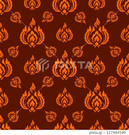Seamless orange pattern fire style patterns on orange background 127984590