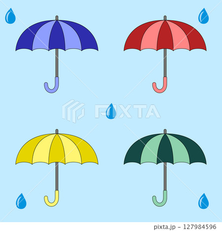 Set of umbrellas blue green red yellow colors Set of umbrellas blue green red yellow colors 127984596
