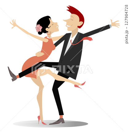 Romantic dancing young couple. Dancing young couple. Romantic dancing man and woman. Illustration on white background Romantic dancing young couple. Dancing young couple. Romantic dancing man and woman. Illustration on white background 127984728