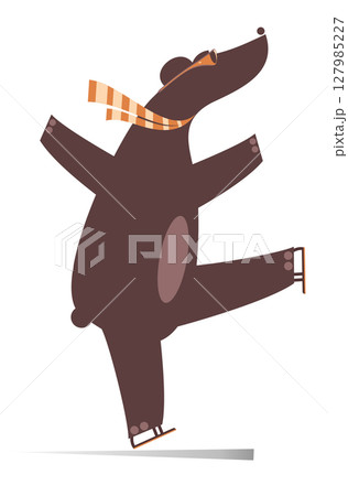 Cute bear a skater. Cartoon cute bear skates on ice. Isolated on white background Cute bear a skater. Cartoon cute bear skates on ice. Isolated on white background 127985227
