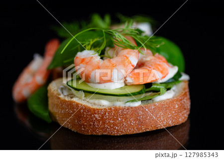 morning sandwiches with boiled shrimps morning sandwiches with boiled shrimps 127985343