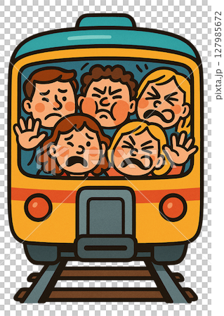 擁擠的通勤列車的卡通插圖 127985672