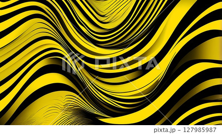 Radiant yellow surface with swirling black accents forming a dynamic abstract backdrop 127985987