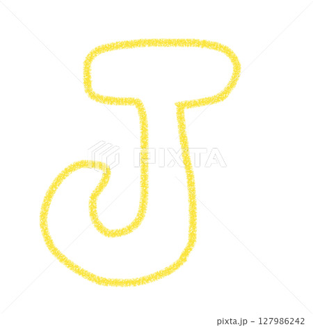 アルファベットJ　 手書き文字　かわいい　素材　黄色　イラスト　素材　アイコン　クレヨン風 127986242