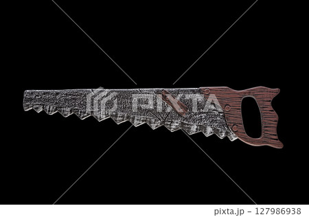 Old retro rusty handle saw isolated on black background with clipping path Old retro rusty handle saw isolated on black background with clipping path 127986938