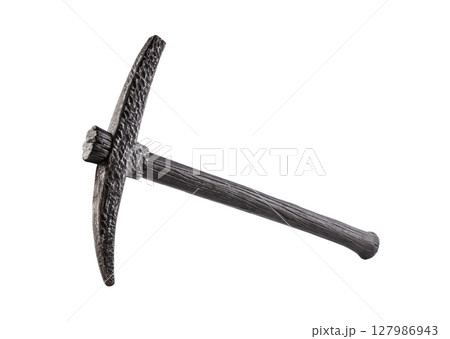 Vintage pickaxe with wood handle isolated on white background with clipping path Vintage pickaxe with wood handle isolated on white background with clipping path 127986943