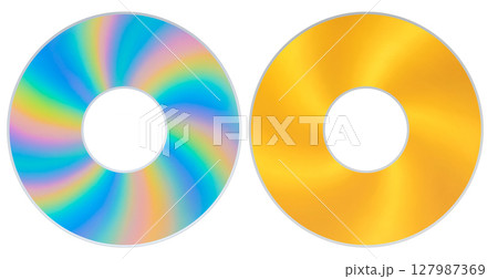 CD bright rainbow gradient disc and gold disc. 3D rendering 127987369