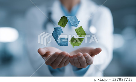 医師の手に浮かぶリサイクルマーク 127987715