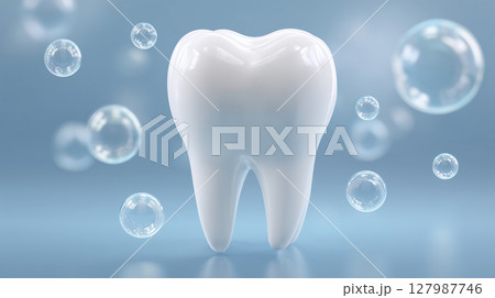 清潔感漂う歯と泡の3Dイメージ 清潔感漂う歯と泡の3Dイメージ 127987746