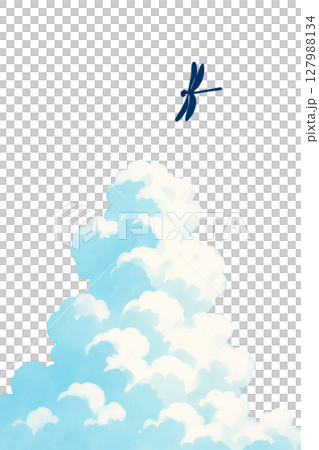 雲朵與蜻蜓剪紙素材集 127988134