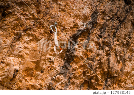 Beautiful road among the rocky yellow-red mountains 127988143
