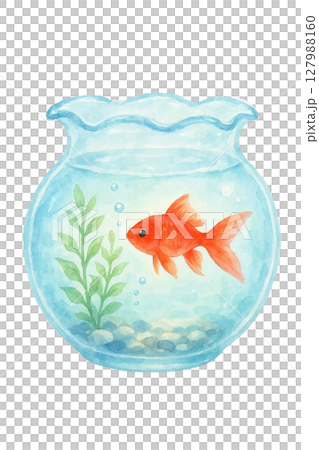 水彩風の金魚鉢切り抜き素材 127988160