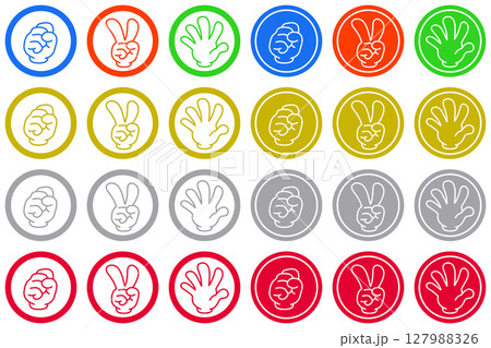 ジャンケンの丸いスタンプ素材 2種4パターンのカラーセット ジャンケンの丸いスタンプ素材 2種4パターンのカラーセット 127988326