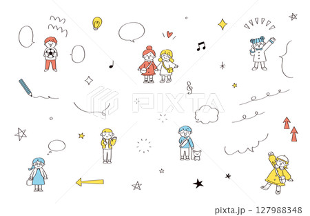 明るい子供たちのイラストセット 明るい子供たちのイラストセット 127988348