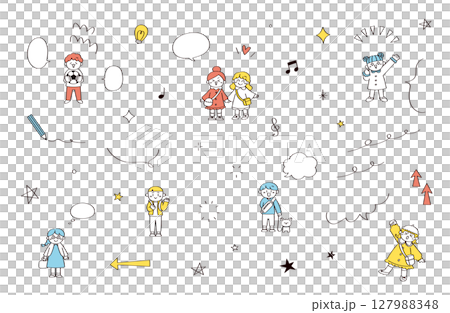 明るい子供たちのイラストセット 明るい子供たちのイラストセット 127988348