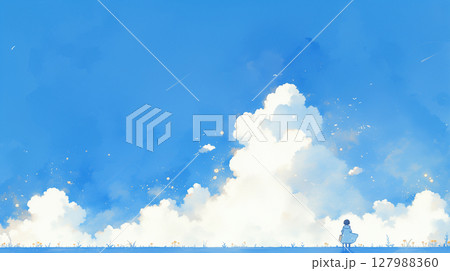 澄み渡る青空と学生 127988360